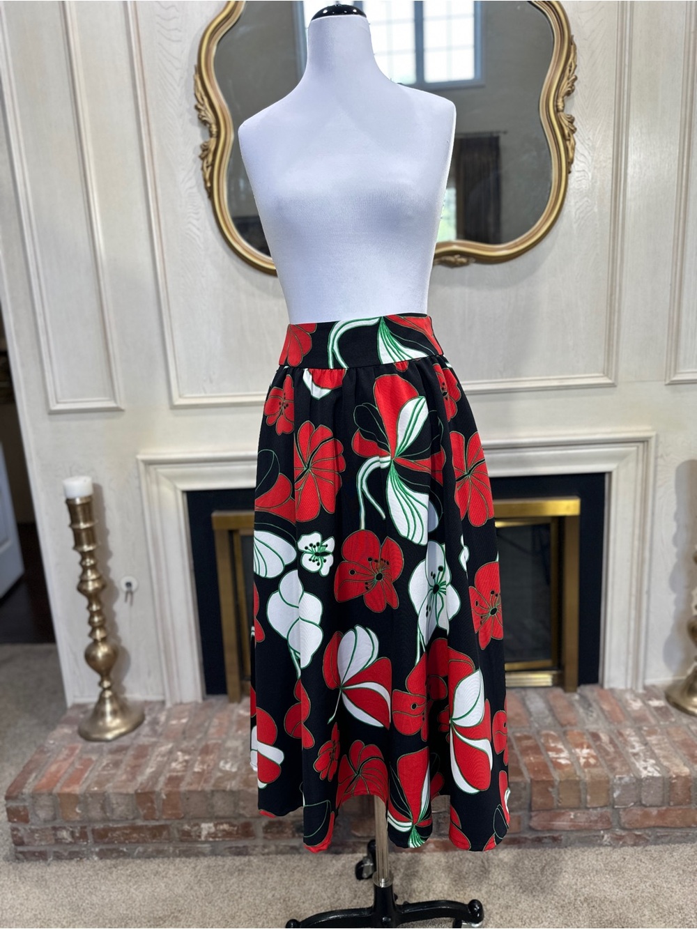 Traffic People Anthropologie Skirt S Floral‎ Midi Pockets Mod Retro Dopamine